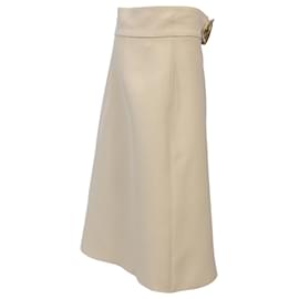 Gucci-Gucci GG Buckle Knee-Length Skirt in White Wool-White,Cream