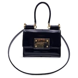 Dolce & Gabbana-Black Patent Leather 90s Sicily Shoulder Bag-Black