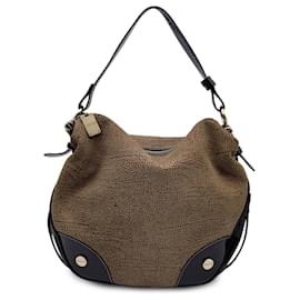 Autre Marque-Brown Op Suede and Patent Leather Hobo Shoulder Bag-Brown