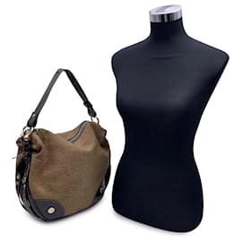 Autre Marque-Brown Op Suede and Patent Leather Hobo Shoulder Bag-Brown