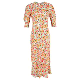 Autre Marque-Rixo Jess Midi Dress In Orange Floral-print Crepe De Chine -Other