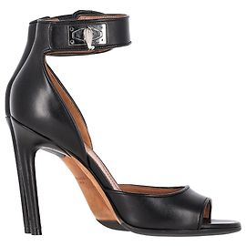 Givenchy Shark Tooth Ankle Strap Open Toe Sandals in Black Leather  Black