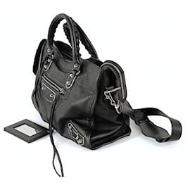 Balenciaga-Balenciaga Le City Metallic Medium shoulder bag in black leather-Black