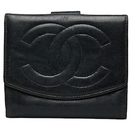 Chanel-Portefeuille bifold à double crochet Chanel Decacoco en cuir 4366719 en bon état-Noir