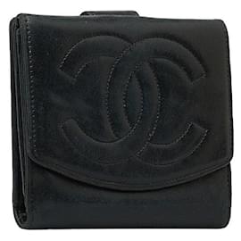 Chanel-Portefeuille bifold à double crochet Chanel Decacoco en cuir 4366719 en bon état-Noir