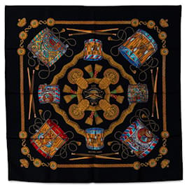 Hermès-Hermes Carre 90 Les Tambours Scarf Cotton Scarf in Good condition-Black