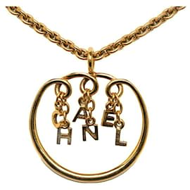 Chanel-Chanel Chanel Gold Plated Logo Necklace Metal Necklace in Very Good-Golden