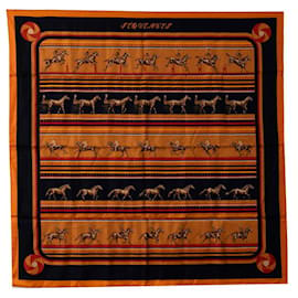 Hermès-Hermes Hermes Carre 90 SEQUENCES Sequence Scarf Canvas Scarf in Excellent condition-Orange