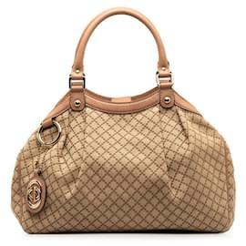 Gucci-Gucci Diamante Sookie Handbag Tote Bag Canvas Tote Bag 211944 in Excellent condition-Brown