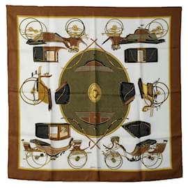 Hermès-Hermes Carre 90 Folding Carriage Scarf Canvas Scarf in Good condition-Brown