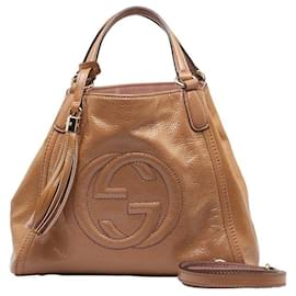 Gucci-Gucci Interlocking G Tassel Handbag Leather Shoulder Bag 336751 in Good condition-Beige