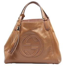 Gucci-Gucci Interlocking G Tassel Handbag Leather Shoulder Bag 336751 in Good condition-Beige