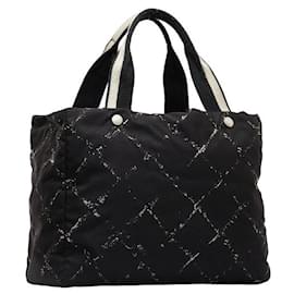 Chanel-Sac tote en toile Chanel Old Travel Line MM en bon état-Noir