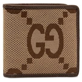 Gucci-Gucci Jumbo GG Canvas Bifold Wallet Canvas 699308 in Excellent condition-Brown