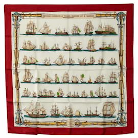 Hermès-Hermes Carre 90 Navires D'Europe Voiles Silk scarf  Canvas Scarf in Good condition-Red