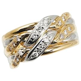 & Other Stories-Pt900 Platinum K18YG Yellow Gold Diamond Ring 0.2ct Size 9.5 in Great Condition-Golden