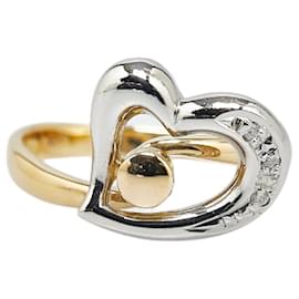 & Other Stories-LuxUness 18K & Platinum Diamond Heart Ring  Metal Ring in Excellent condition-Golden