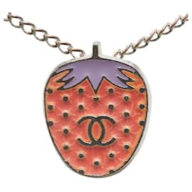 Chanel-Chanel Silver CC Strawberry Pendant Necklace Metal Necklace in Good condition-Silvery
