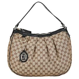 Gucci-Gucci Leather GG Canvas One Shoulder Bag 232955 in Very Good Condition-Beige