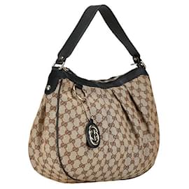 Gucci-Gucci Leather GG Canvas One Shoulder Bag 232955 in Very Good Condition-Beige