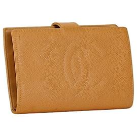 Chanel-Chanel Caviar Skin Coco Mark Long Wallet Beige in Very Good Condition-Beige