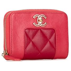 Chanel-Porte-monnaie en cuir Chanel rose doré en très bon état-Rose