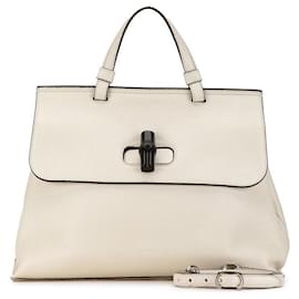 Gucci-Gucci Bamboo Daily Hand Bag Leather Handbag 392013 in Good condition-White