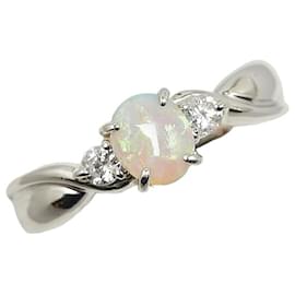 & Other Stories-Anello in platino Pt900 con opale da 0,43 ct e diamante da 0,14 ct in ottime condizioni-Argento