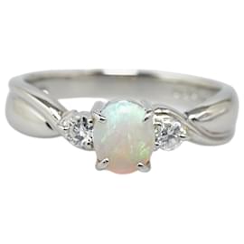 & Other Stories-Pt900-Platinring mit Opal von 0,43 ct und Diamant von 0,14 ct in gutem Zustand-Silber