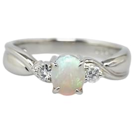 & Other Stories-LuxUness Platinum Opal Diamond Ring  Metal Ring in Excellent condition-Silvery