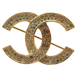 Chanel-Chanel Rhinestone CC Logo Brooch Metal Brooch in Good condition-Golden