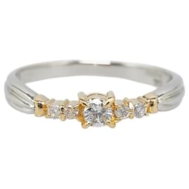 & Other Stories-Pt900 Platin K18YG Gelbgold Diamantring 0,2 ct in gutem Zustand-Silber