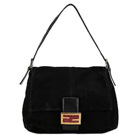 Fendi-Sac à épaule Fendi Zucca Mamma Baguette en daim 26325 en bon état-Noir