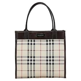 Burberry-Burberry Nova Check Canvas Leather Handbag in Very Good Condition-Brown