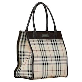 Burberry-Burberry Nova Check Canvas Leather Handbag in Very Good Condition-Brown