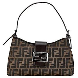 Fendi-Fendi Zucca Canvas Leather One Shoulder Bag in Good Condition-Brown