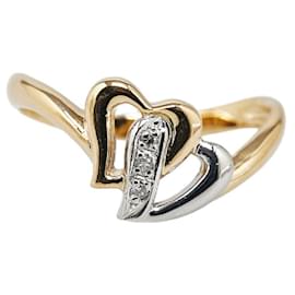 & Other Stories-LuxUness 20K & Platinum Diamond Heart Ring  Metal Ring in Excellent condition-Golden