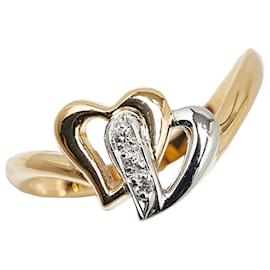 & Other Stories-LuxUness 20K & Platinum Diamond Heart Ring  Metal Ring in Excellent condition-Golden