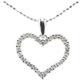 & Other Stories-LuxUness 18K Diamond Heart Necklace  Metal Necklace in Excellent condition-Silvery