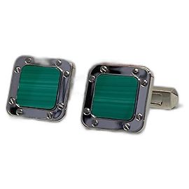 Abotoaduras Cartier Santos em prata e malaquita Hardware prateado
