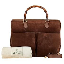 Gucci-Gucci Suede Bamboo Handbag Suede Handbag 002 2855 in Good condition-Brown