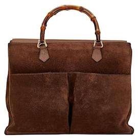 Gucci-Gucci Suede Bamboo Handbag Suede Handbag 002 2855 in Good condition-Brown
