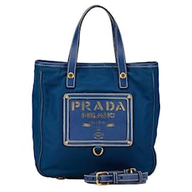 Prada-Prada Logo Nylon Leather 2WAY Handbag Shoulder Bag in Very Good Condition-Blue