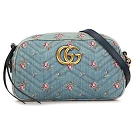 Gucci-Gucci Denim GG Marmont Matelassé Crossbody Bag Denim Crossbody Bag 447632 in Good condition-Blue