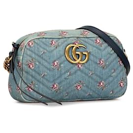 Gucci-Gucci Denim GG Marmont Matelassé Crossbody Bag Denim Crossbody Bag 447632 in Good condition-Blue