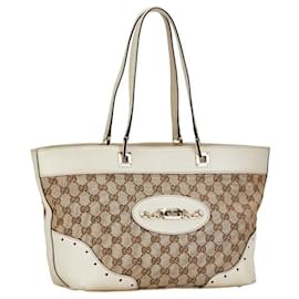 Gucci-Gucci GG Canvas & Leather Handbag Canvas Handbag 145993 in Good condition-Brown