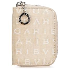 Bulgari-Bvlgari B-Zero1 Logo Mania Canvas Key Case Beige in Very Good Condition-Beige