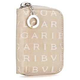 Bulgari-Bvlgari B-Zero1 Logo Mania Canvas Key Case Beige in Very Good Condition-Beige