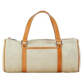 Céline-Celine C Macadam Handbag White Brown Sweat Leather in Very Good Condition-White