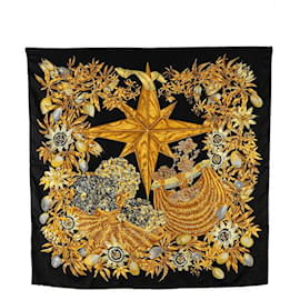 Hermès-Hermes Carre 90 Passiflores Cotton Scarf in Excellent condition-Black